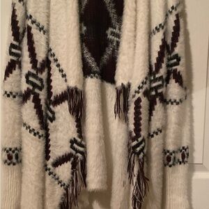 White and Brown Geometric Knit Shrug